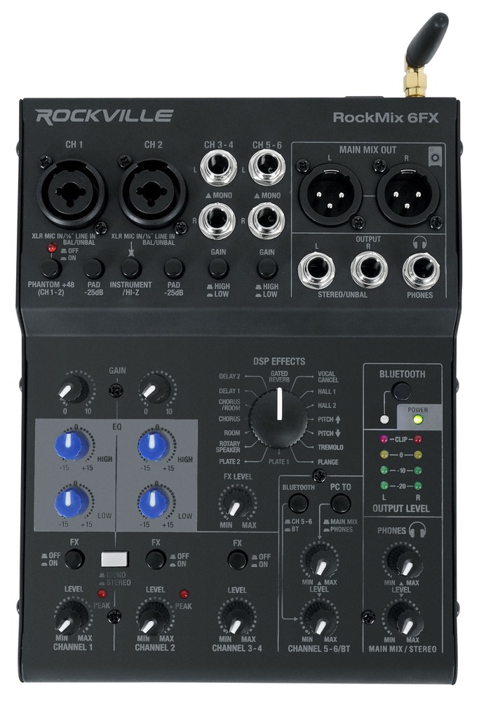 Rockville ROCKMIX 6FX USB Computer Recording Interface Bluetooth Mixer w/Effects
