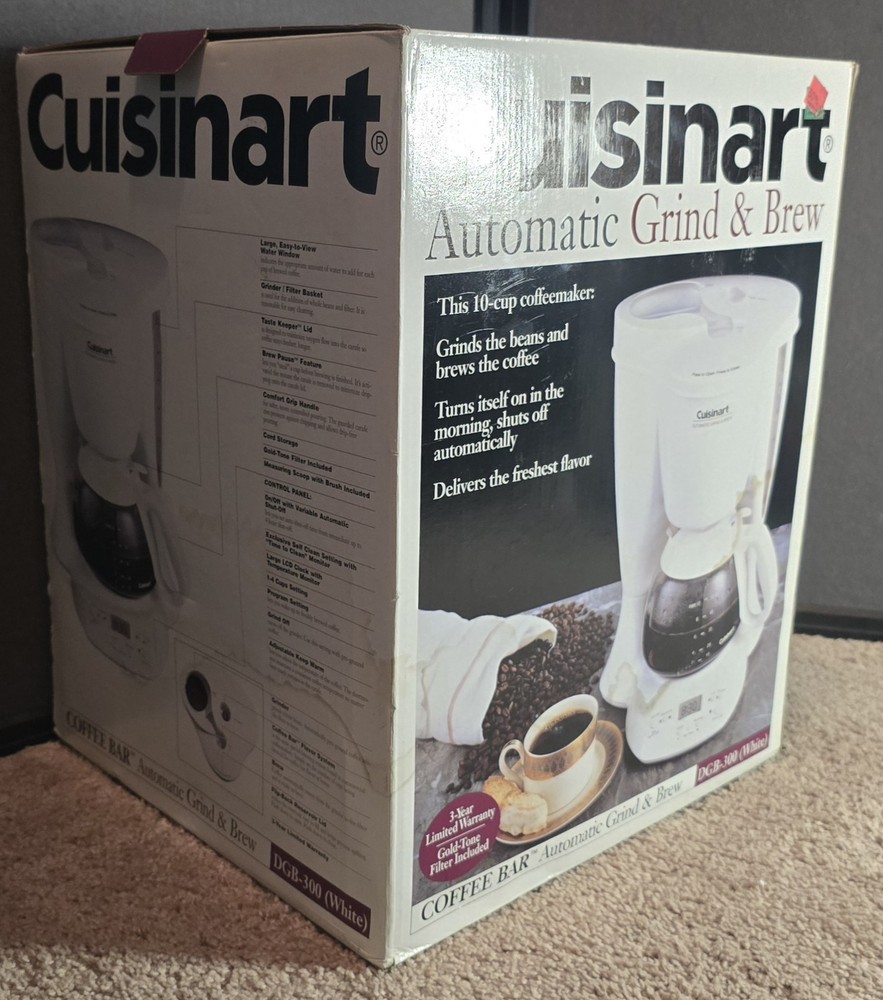 Cuisinart DGB-300 White Automatic Grind & Brew 10-Cup Coffee Maker Machine NEW!!