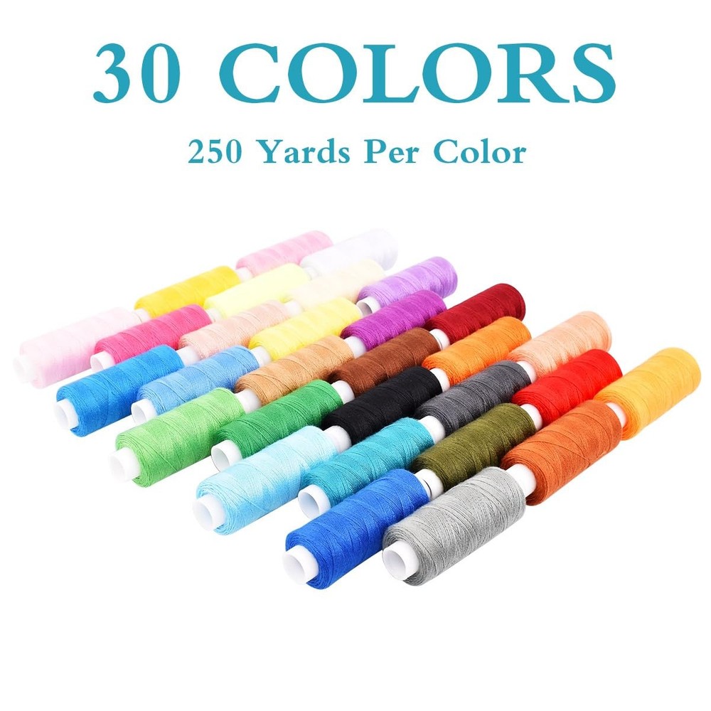 Sewing Thread Kit 30 Colors Polyester 250 Yard Each Spools Sewing Threads Emb...