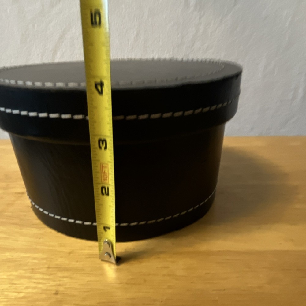 Set of 3 Black Leather Round Nesting Boxes with Lids, Stackable, Large to Small