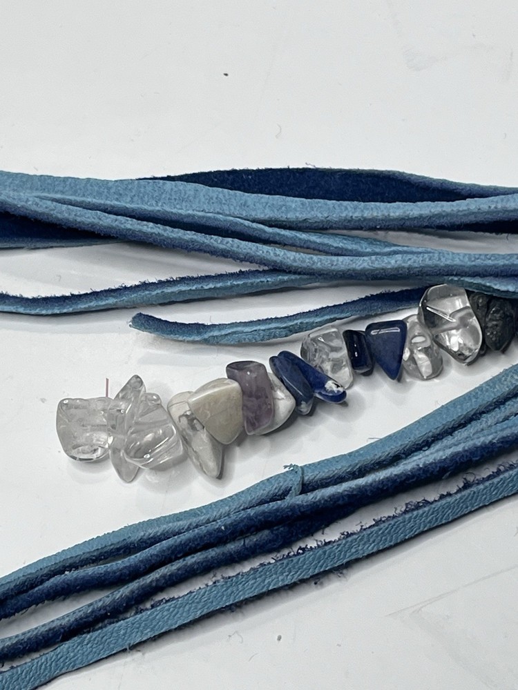 Handmade Obsidian Blue Braided Leather Strap Mental Eagle Windchime
