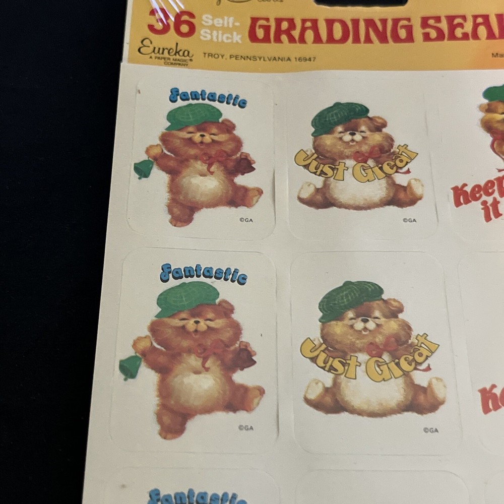 Vintage 80’s Eureka PERSONALITY BEAR Sticker Sheets grading seals) - Rare