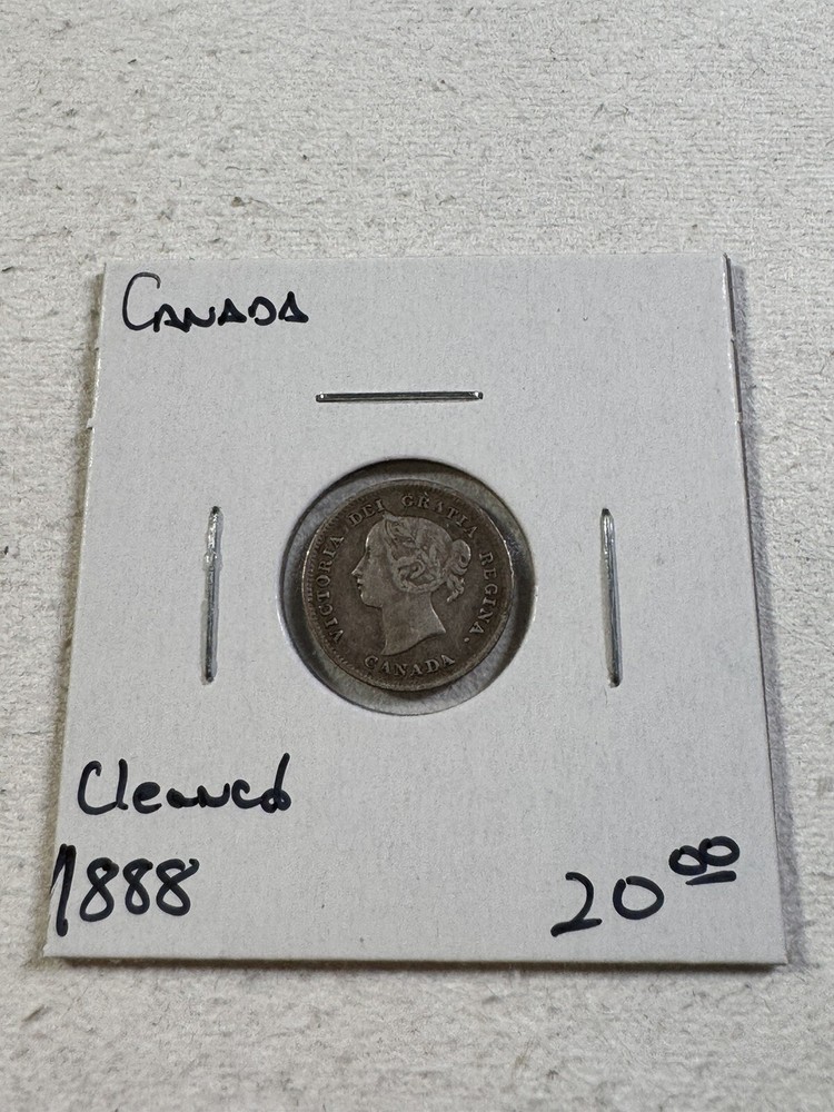 1888 Canada 5 Cents Small Silver Coin Cleaned