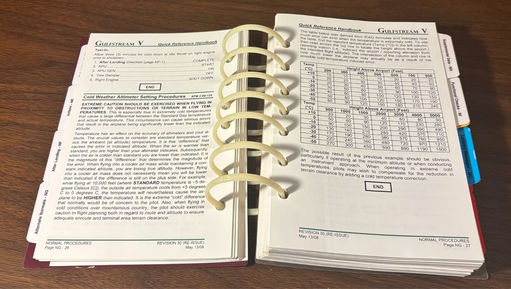 Gulfstream V Quick Reference Handbook GAC-AC-GV-OPS-0003 (2008) spiral-bound