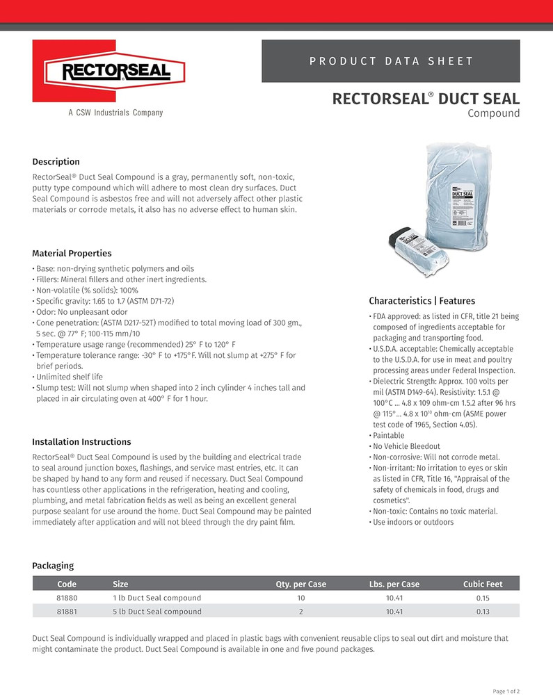 81880 1-Pound Duct Seal Compound Gray