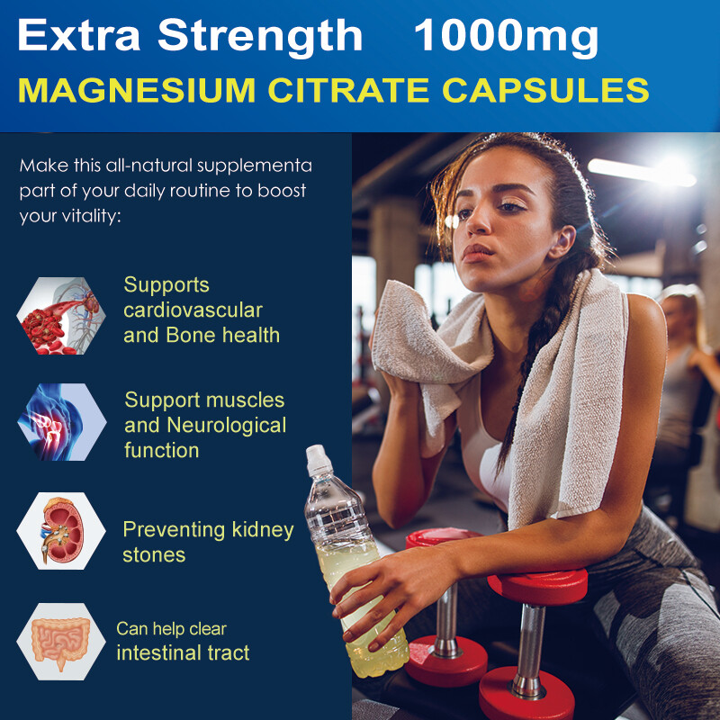 60 Magnesium Citrate Capsules 1000mg Per Serving - Extra Strength, Hight Potency
