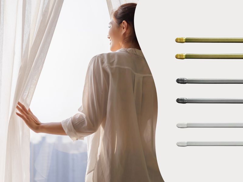 Bundle 2 Adjustable Café Curtain Rods and 4 Adhesive Hooks