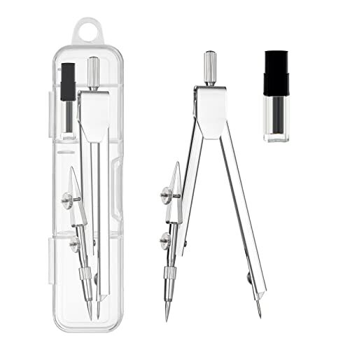 Pack Student Metal Compass Set for Geometry with Extra Lead Refills, Math 2