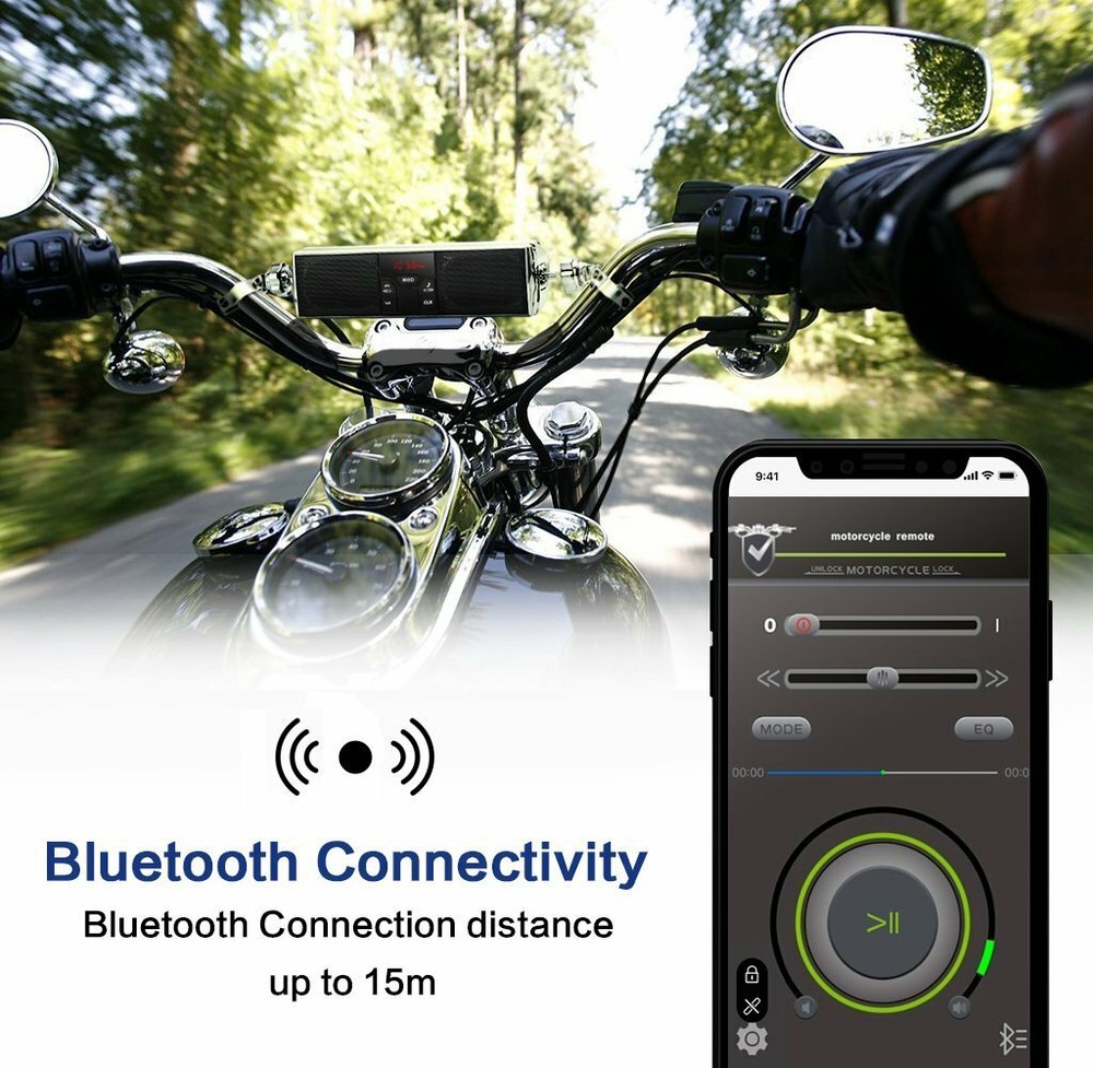 Wireless Motorcycle Stereo Speaker Audio Sound System MP3 USB with APP Control