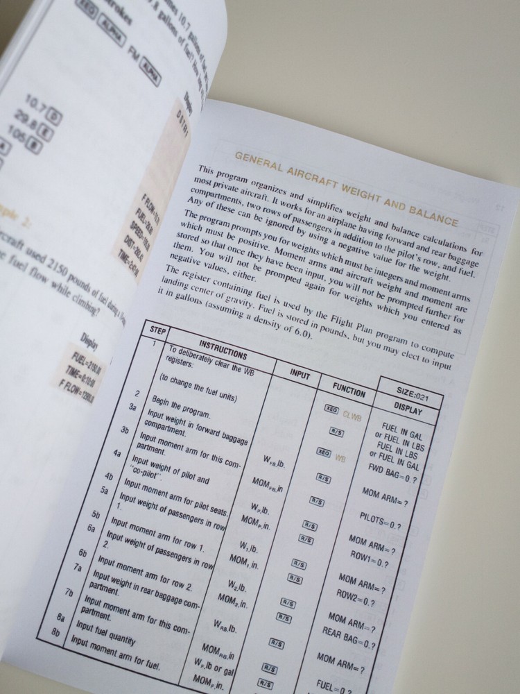 Aviation pac manual for Hewlett Packard HP 41CV calculator module