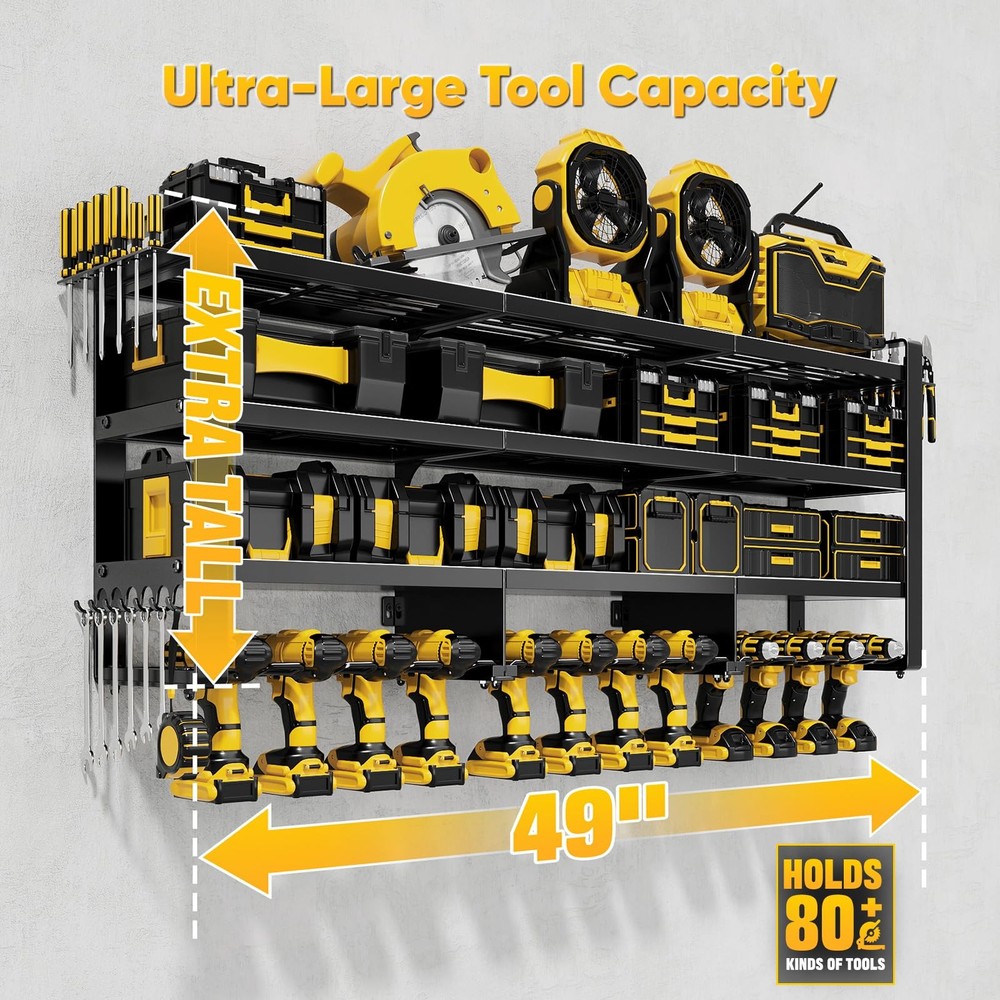 POKIPO 49" W Large Power Tool Organizer Wall Mount, 4 Layer Width, Black
