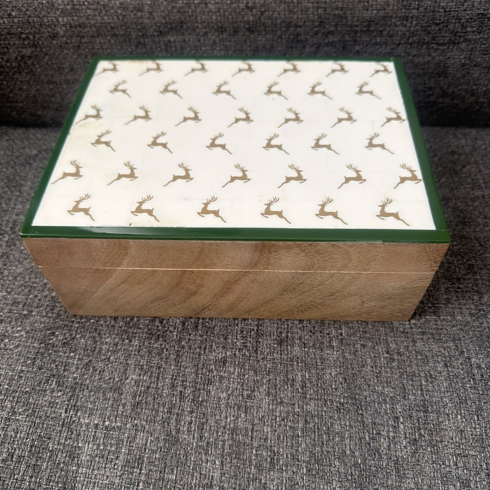 2 decorative boxes, wooden w painted inlay de deer (small- medium)