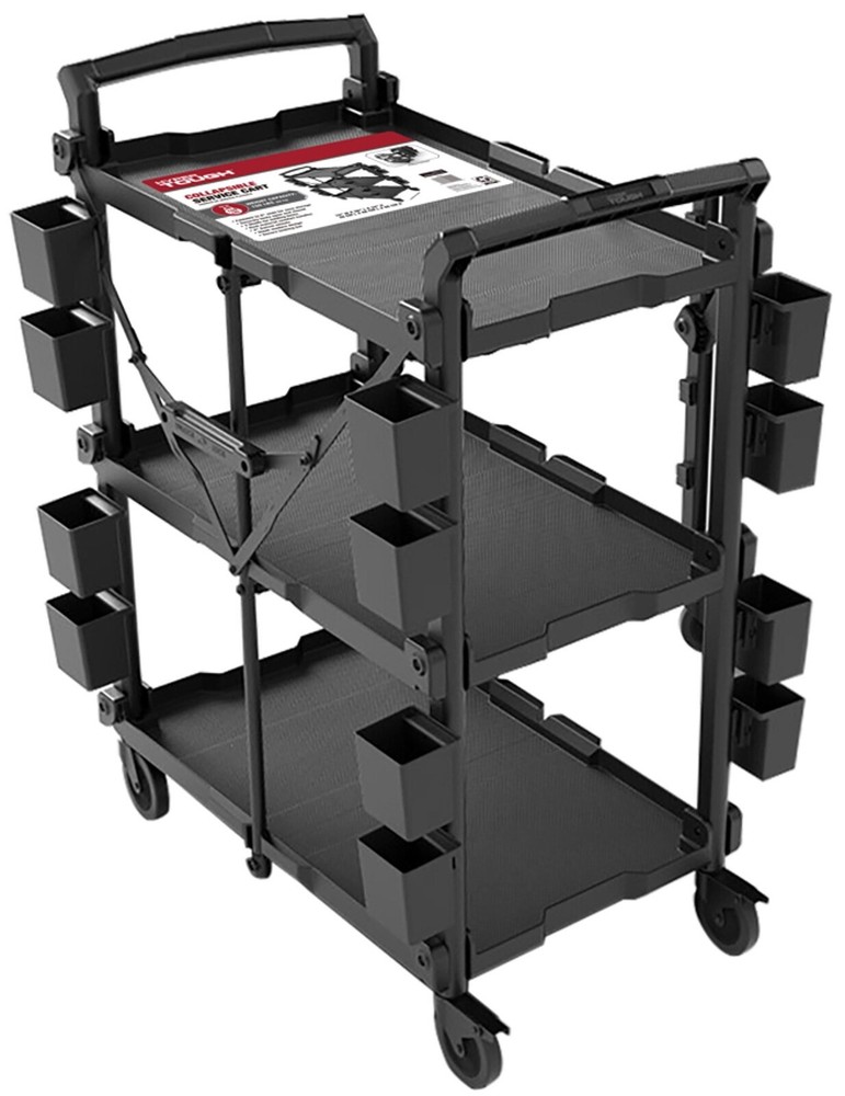 Portable Hyper Stack Collapsible Utility Cart Foldable Service Tool Cart Black