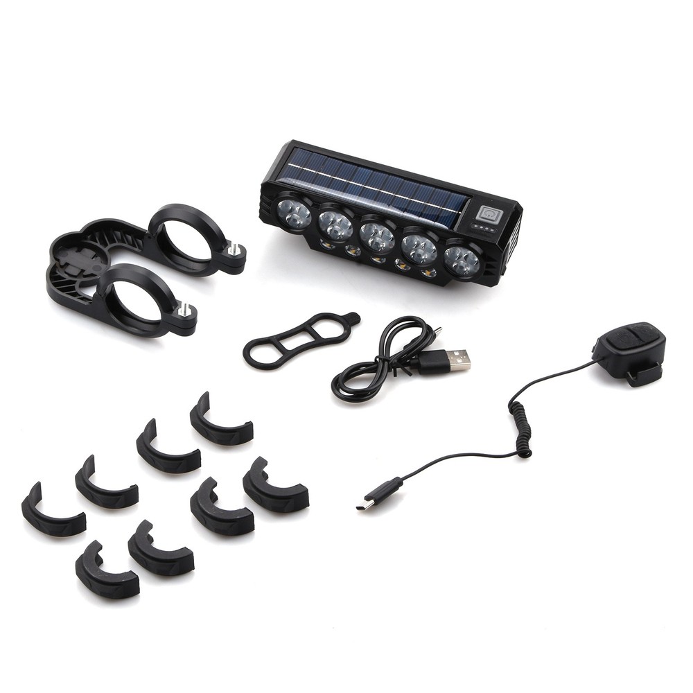 Waterproof Bicycle Headlight Solar USB C Charging Bike Light Battery Indicator