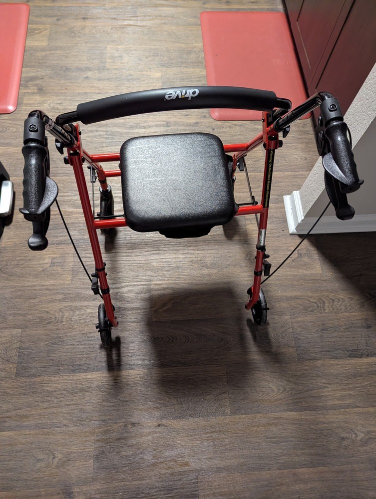Drive 4-Wheel Foldable Rollator Walker With Seat Adjustable Height Red