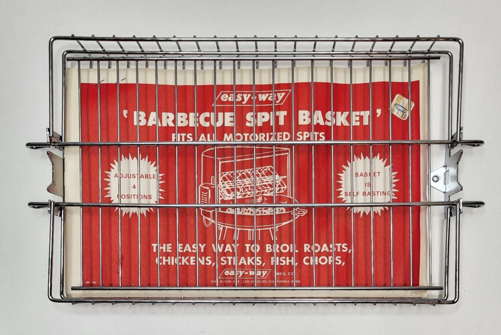 Easy Way BBQ Spit Basket Barbeque Self Basting Fits All Motorized Spits 14x9x2