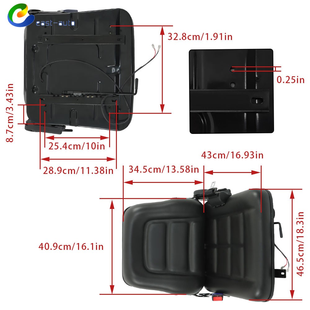 Fold Down Tractor Seat Adjustable Back & Seatbelt Universal Forklift Seat