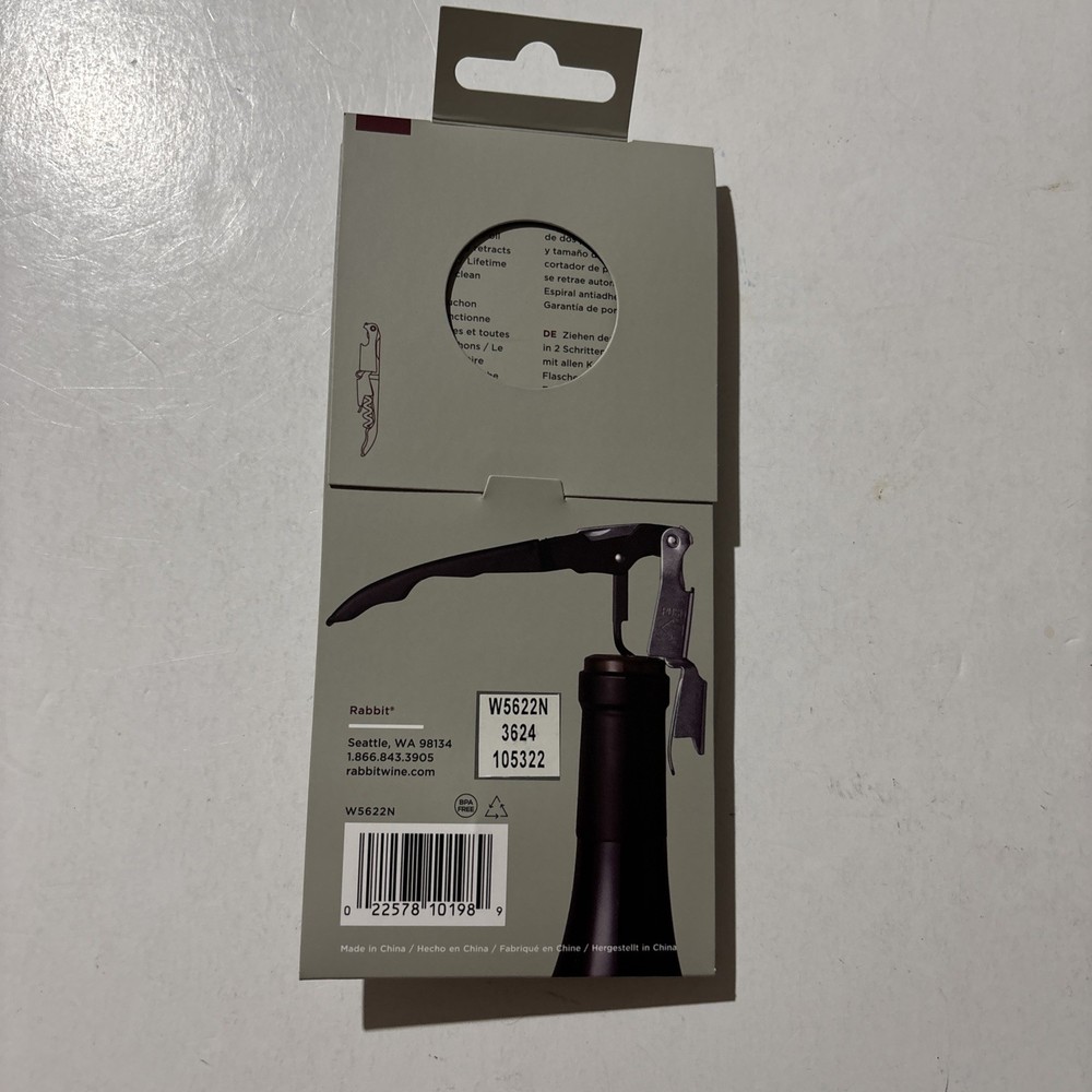 Rabbit Zippity 2-Step Waiter's Corkscrew RED Handheld Manual On Card