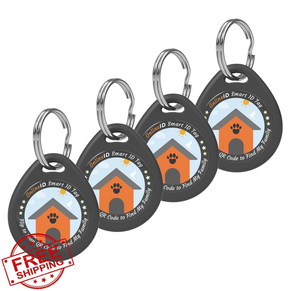 4 Pack QR Code Cat ID Tags, Personalized Pet Tag, Black S