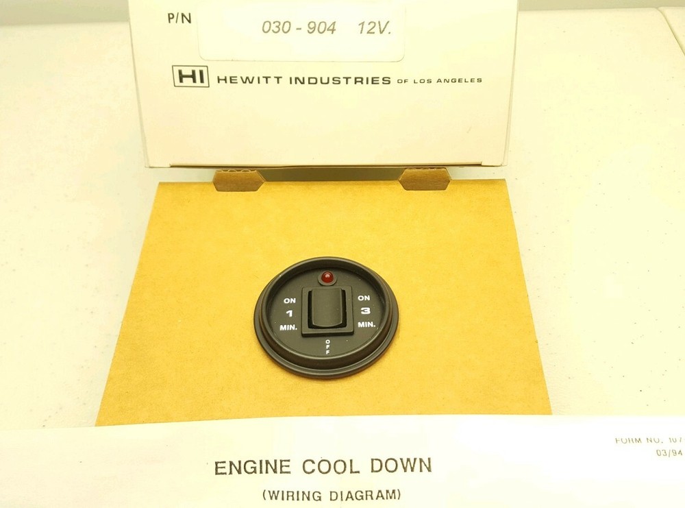030-904 12V Hewitt Industries Engine Cool Down Switch New!