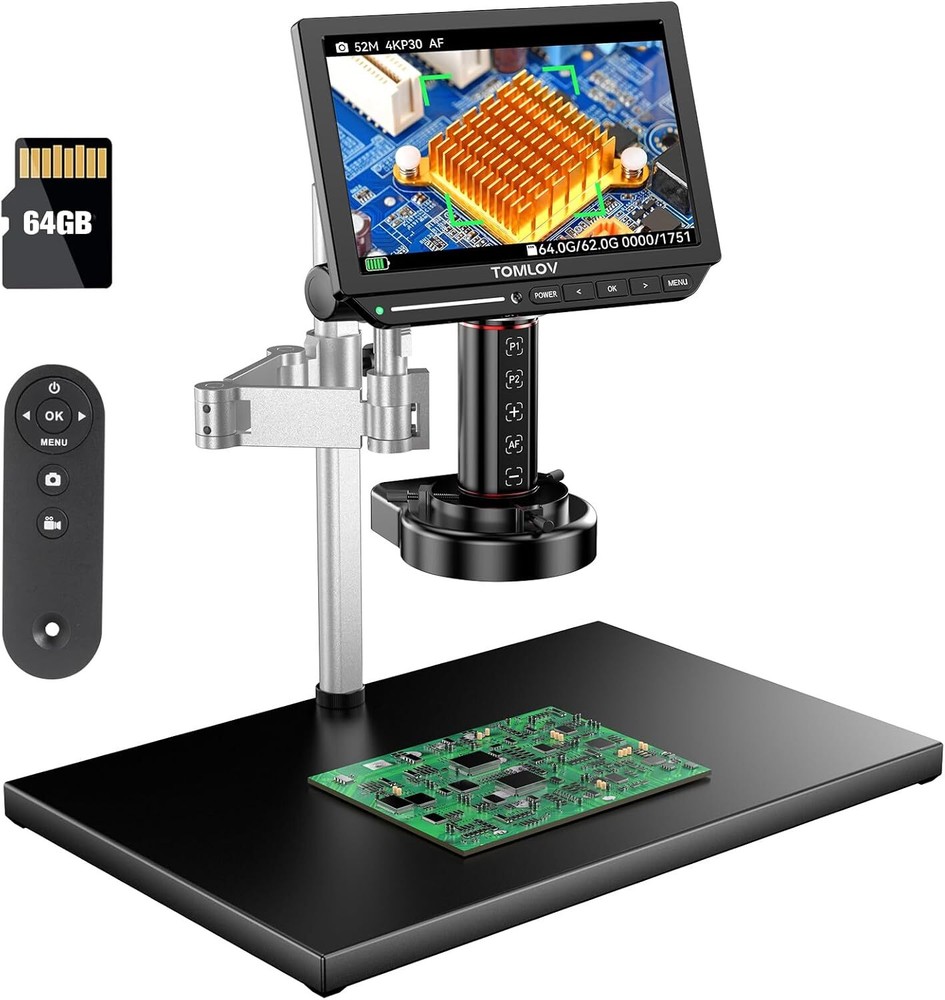 TOMLOV 4K Autofocus Microscope 10" HDMI Digital Microscope 2000X Coin Microscope