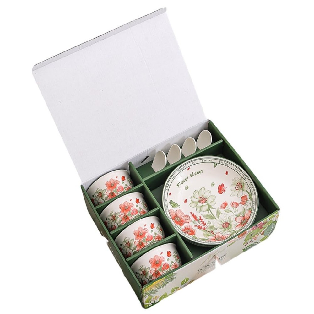 Ceramic Dinnerware Set Floral Hand Painted Bowls Plates Wedding Housewarming
