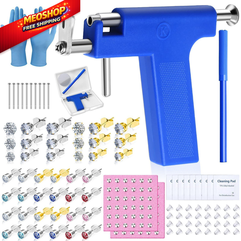 Ear Piercing Gun Kit, Reusable Nose Machine with Blue