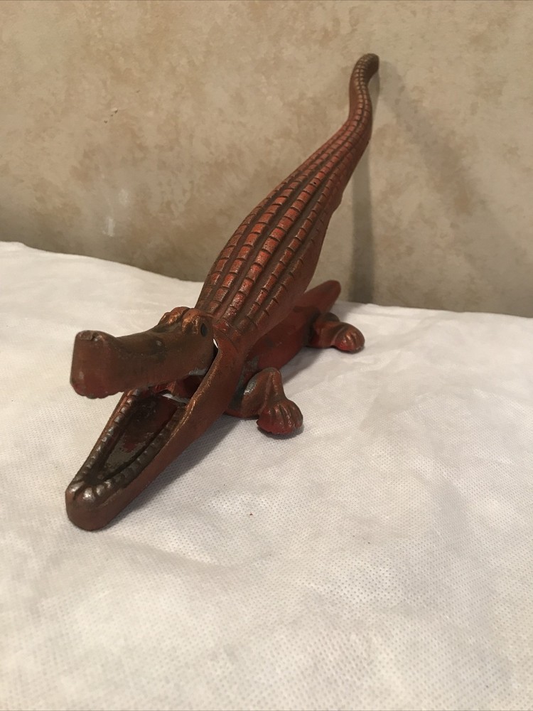 Vintage Red Alligator Cast Iron Nutcracker 13”