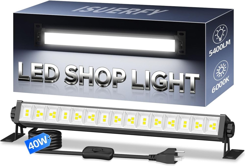 40W LED Shop Light 5400LM Brighter, Plug in Garage Light with On/Off Switch & 6.