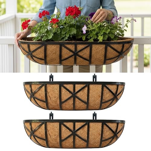 LaLaGreen 24 Inch, 2 Pack Railing Planters with Adjustable Mounting Brackets –