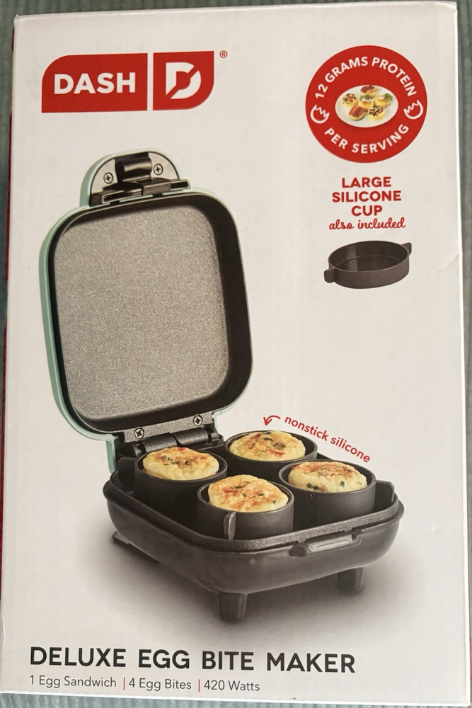 DASH Dash Deluxe Egg Bite Maker 420W Electric Aqua, 4 Egg Bites, Silicone