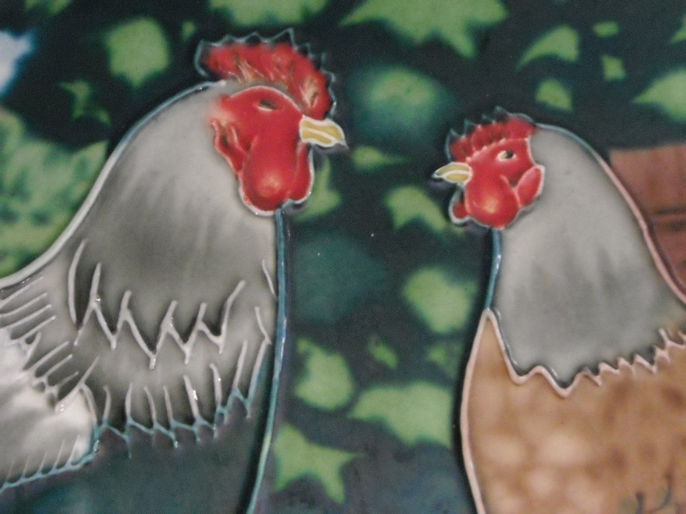 Kitchen Backsplash Chicken Rooster Tile 14x11" Ceramic Wall Ceramic Signed BT
