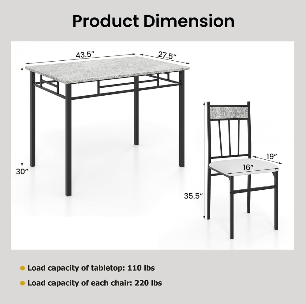 Modern Space-Saving Kitchen Table Set for 4 – Durable Metal Frame Included