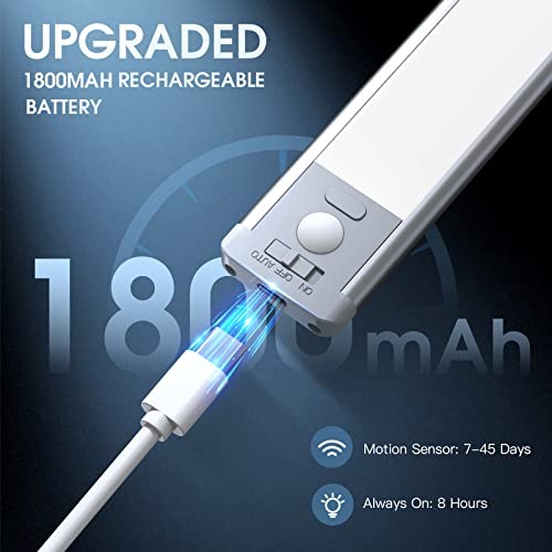 Under Cabinet Lighting, 2 Pack Rechargeable Motion Sensor 10inch White Light