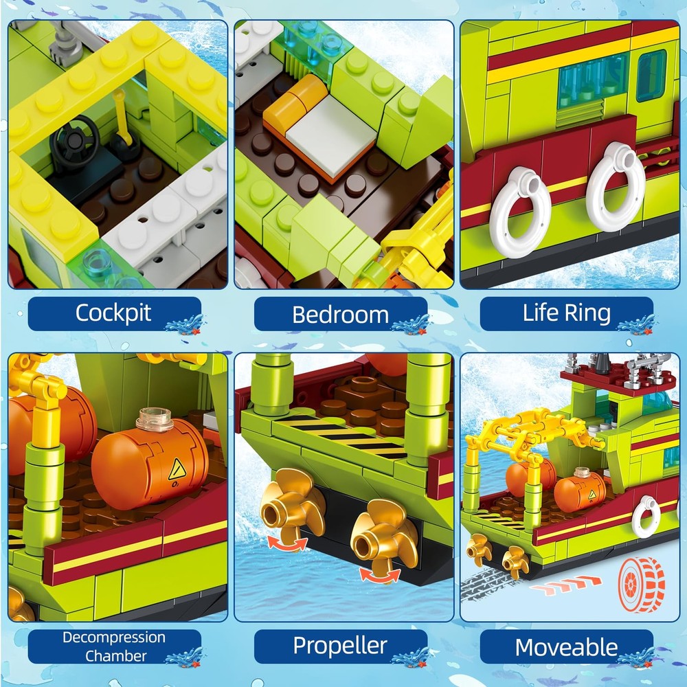 kiothdre 3 in 1 Ocean Explorer Dinosaur Building Set Compatible Medium, Blue