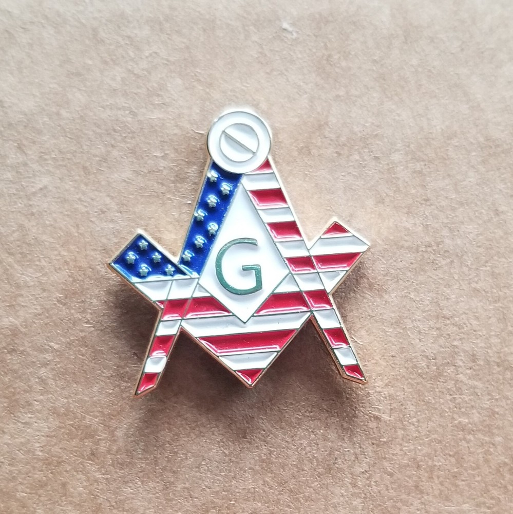 Red, White & Blue with G Square and Compass Masonic lapel pin