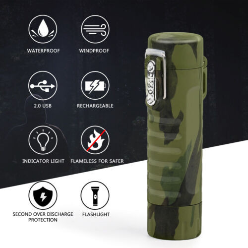 Dual Arc Plasma Lighter Windproof Waterproof USB Rechargeable Flashlight Lanyard