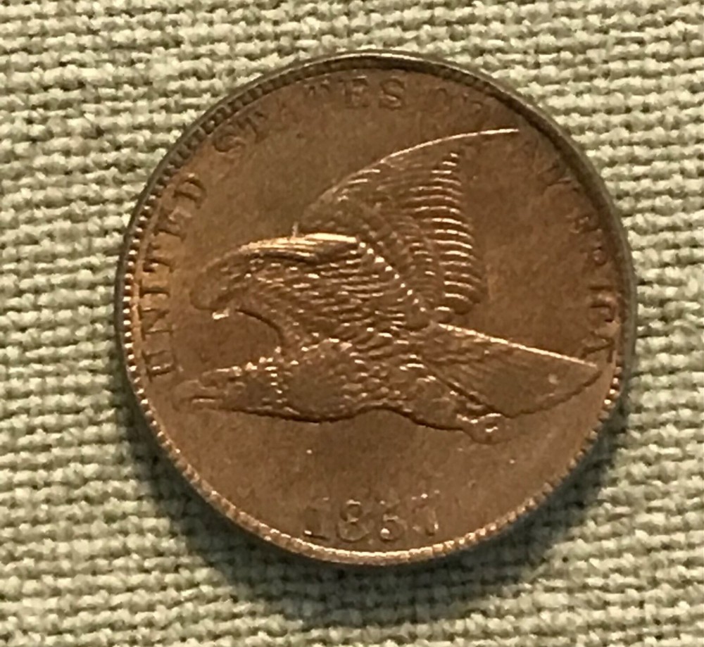 1857 Flying eagle cent , lustrous AU