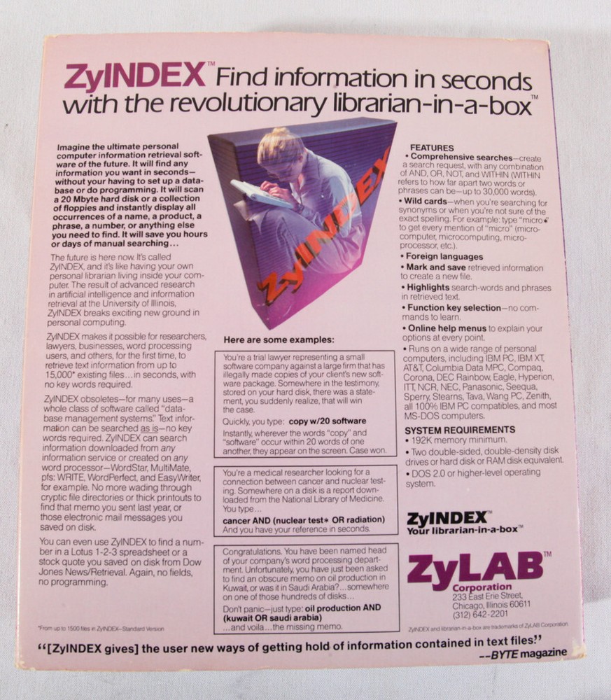 ZyINDEX by ZyLAB, 1983 Indexing Software, RARE