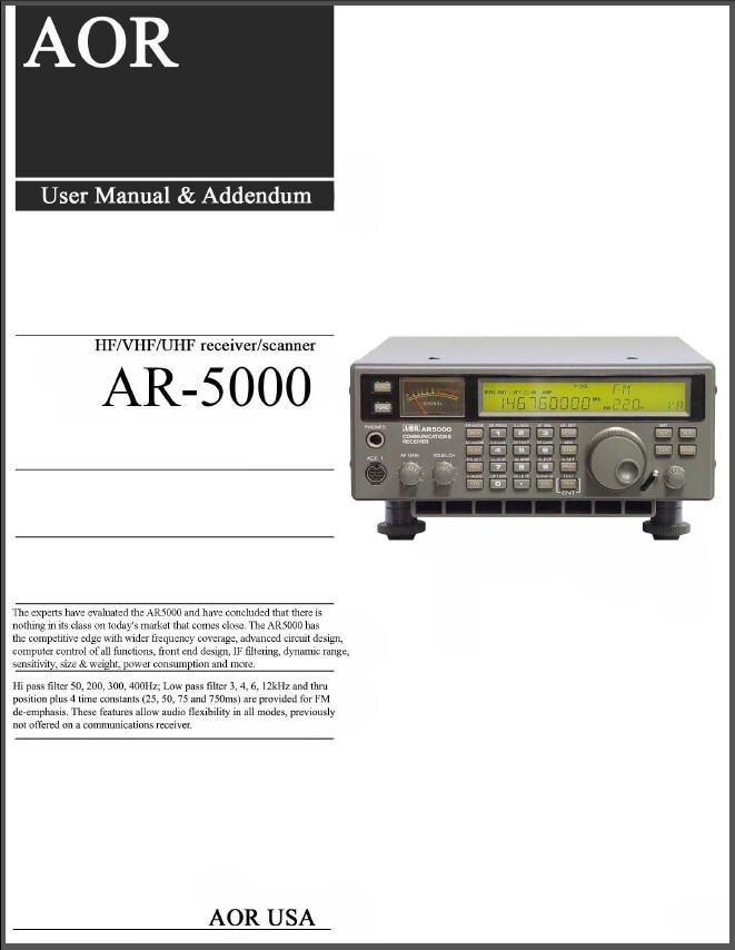 AOR AR-5000 & Addendum Manual: Receiver Operating Instruction Coil Bound