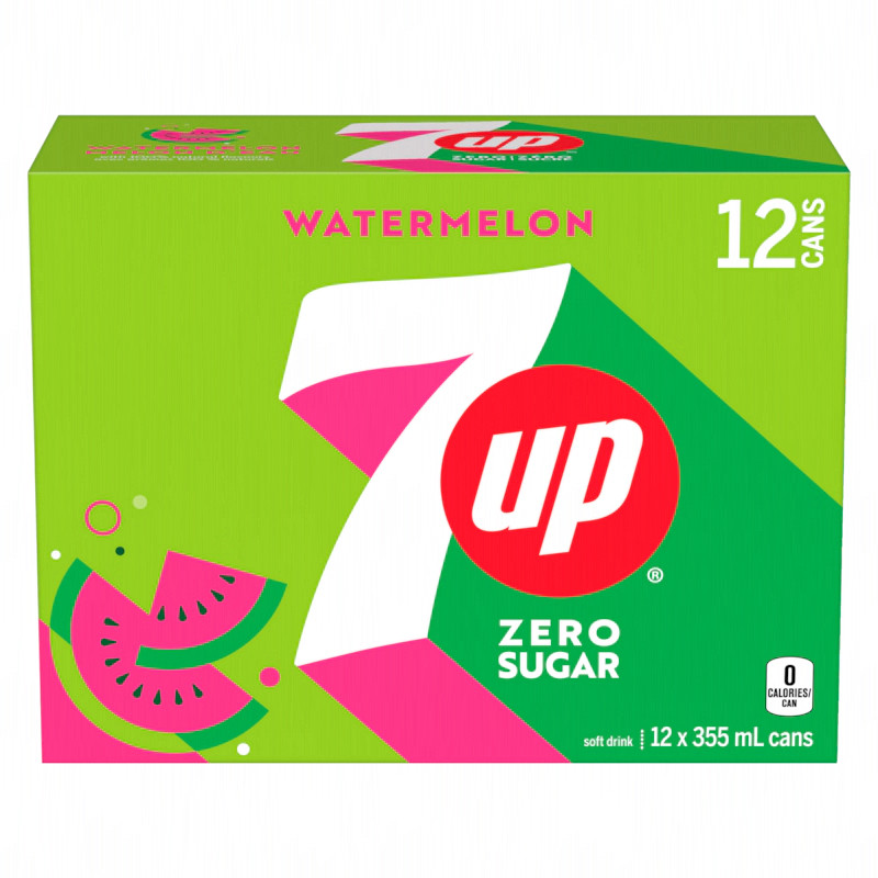 7 UP Watermelon Zero Sugar Soda 12 fl.oz. / 355 ml each