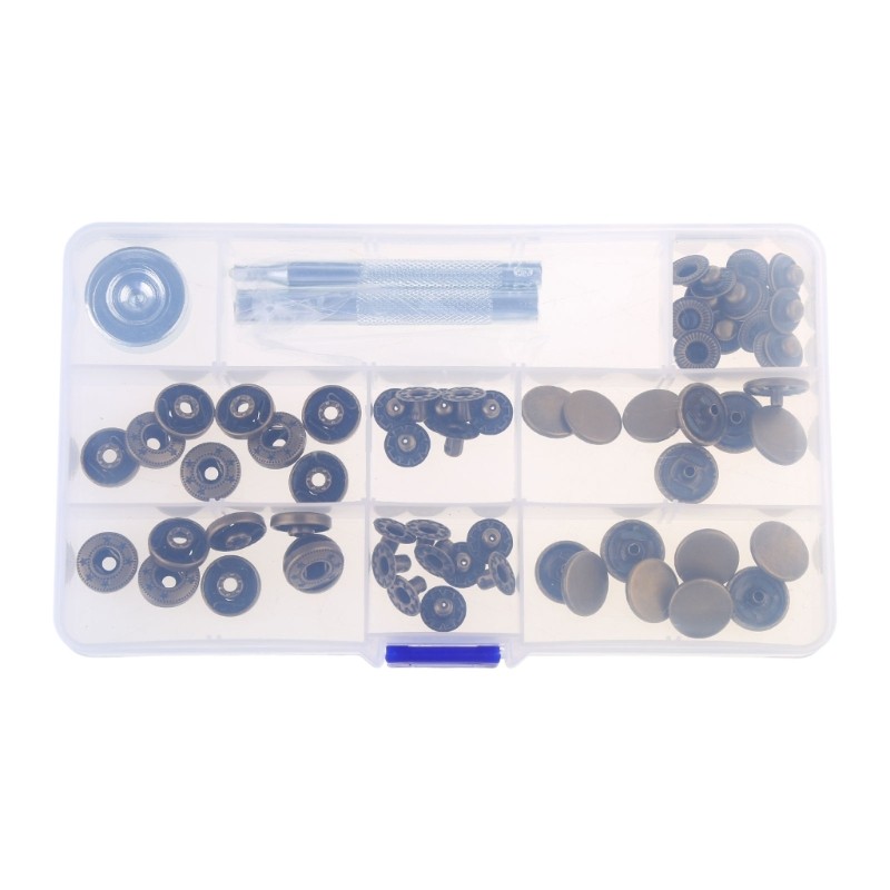 15 Sets Snap Fasteners Kits, 15mm Metal Snap Button Press Studs with Fixing Tool