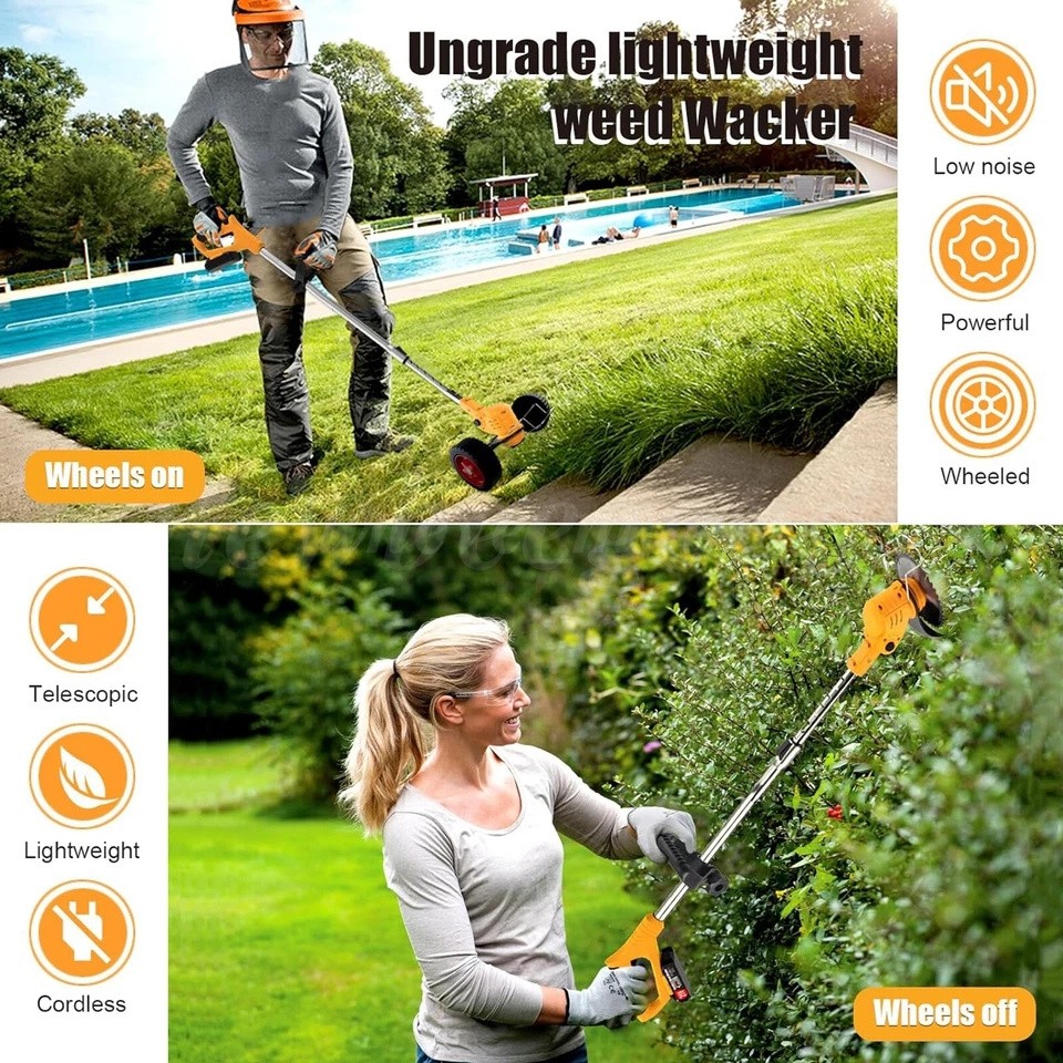 Electric Cordless Grass String Trimmer Lawn Edger Weed Eater Wacker w/ 2 Battery