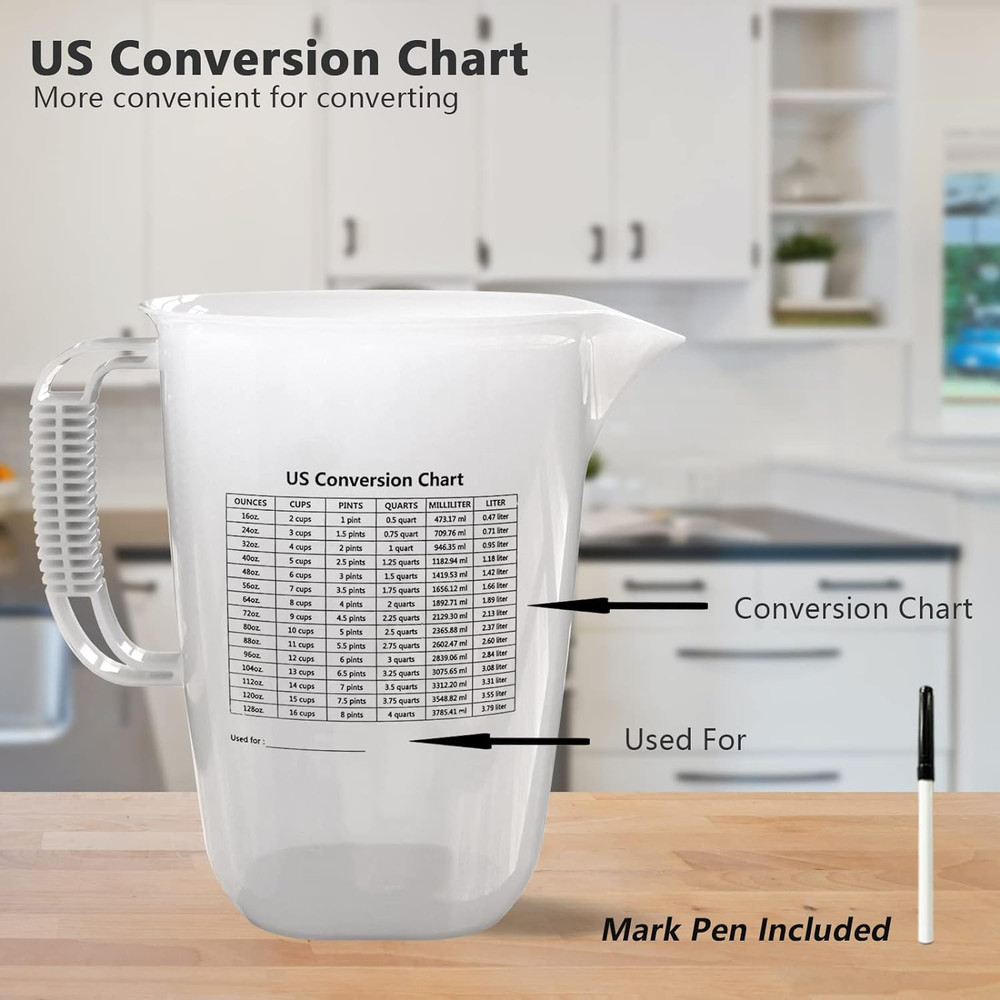 1 Gallon Measuring Pitcher, 134Oz Extra Large Measure Pitcher-Convenient Convers