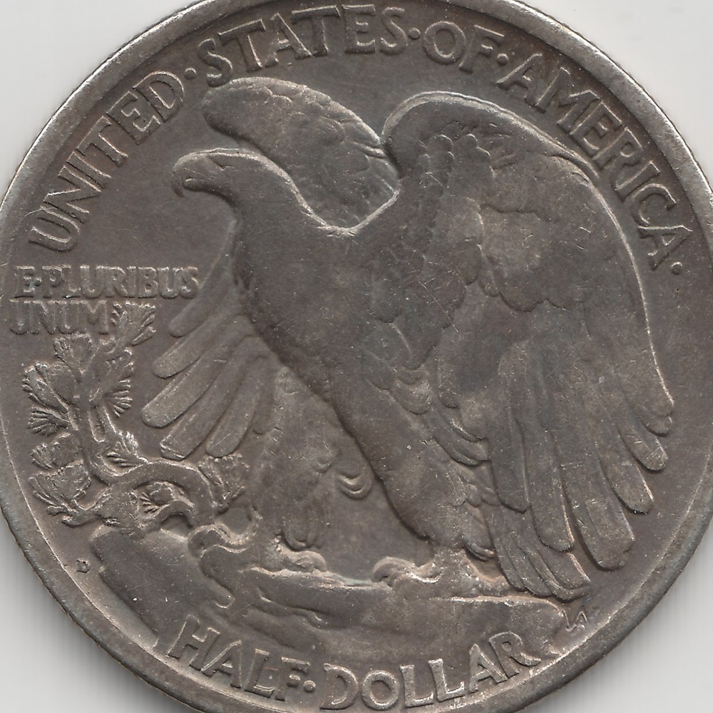 1917 D Reverse Walking Liberty Half Dollar, F-VF