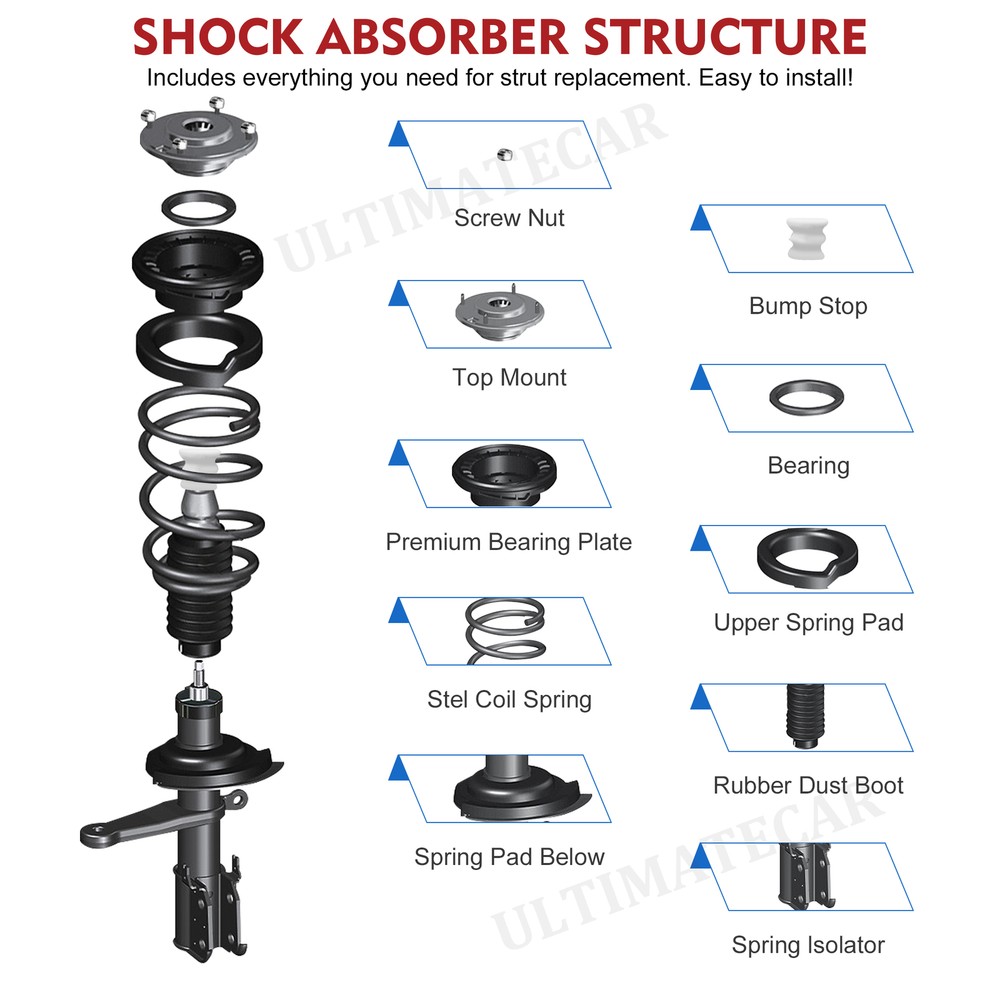 Set 2 Front Complete Struts Shocks Absorbers For 2012 2013 Ford Focus S SE 2.0L