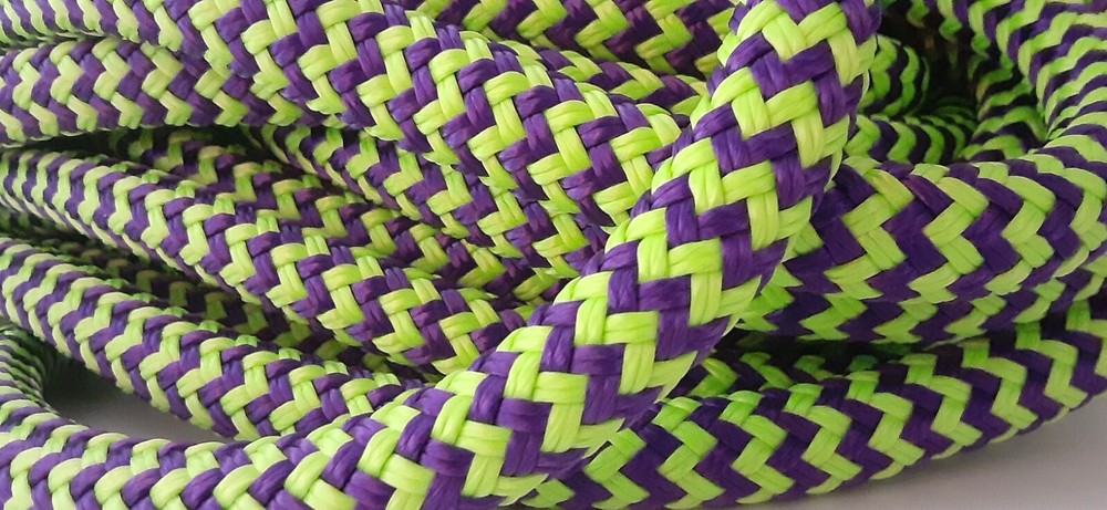 9/16 x 38 ft. Double Braid-Yacht Braid Polyester Rope. Herringbone Lime/ Purple
