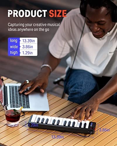 25-Key MIDI Keyboard Controller for Beginners - Velocity-Sensitive Keys & Light-