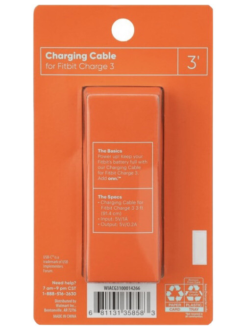 ONN 3ft Charging Cable for Fitbit Charge 3 New!!!