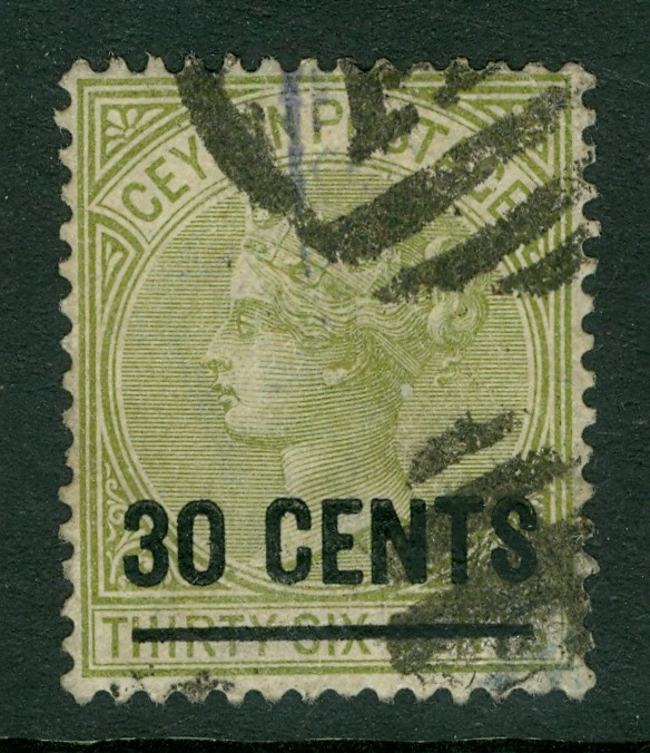 Ceylon, 30c on 36c olive green. Scott #128